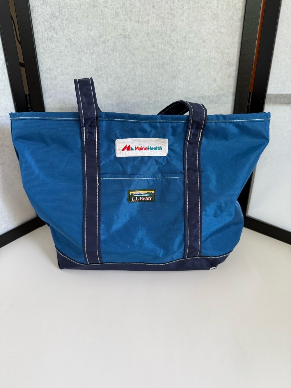 Vintage L.L.Bean Zip Boat Tote Coastal Nylon Carryall Blue Utility Bag